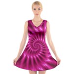 Glossy Hot Pink Fractal Spiral V-Neck Sleeveless Dress