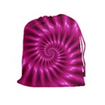 Glossy Hot Pink Fractal Spiral Drawstring Pouch (XL)