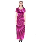 Glossy Hot Pink Fractal Spiral Short Sleeve Maxi Dress