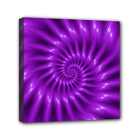 Glossy Bright Purple Fractal Spiral  Mini Canvas 6  x 6  (Stretched) from ArtsNow.com