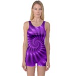 Glossy Bright Purple Fractal Spiral  One Piece Boyleg Swimsuit