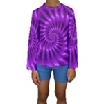 Glossy Bright Purple Fractal Spiral  Kid s Long Sleeve Swimwear