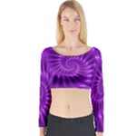 Glossy Bright Purple Fractal Spiral  Long Sleeve Crop Top (Tight Fit)