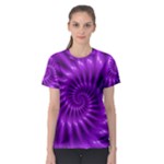 Glossy Bright Purple Fractal Spiral  Women s Sport Mesh Tee