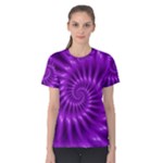 Glossy Bright Purple Fractal Spiral  Women s Cotton Tee