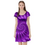 Glossy Bright Purple Fractal Spiral  Short Sleeve Skater Dress