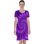 Glossy Bright Purple Fractal Spiral  Short Sleeve Nightdress