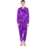 Glossy Bright Purple Fractal Spiral  Hooded Jumpsuit (Ladies)