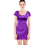 Glossy Bright Purple Fractal Spiral  Short Sleeve Bodycon Dress