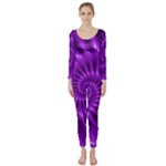 Glossy Bright Purple Fractal Spiral  Long Sleeve Catsuit