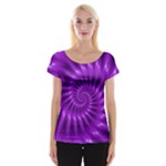 Glossy Bright Purple Fractal Spiral  Women s Cap Sleeve Top