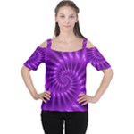 Glossy Bright Purple Fractal Spiral  Women s Cutout Shoulder Tee