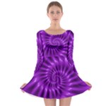 Glossy Bright Purple Fractal Spiral  Long Sleeve Skater Dress