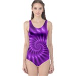 Glossy Bright Purple Fractal Spiral  One Piece Swimsuit