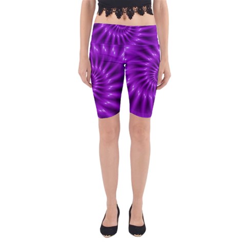 Glossy Bright Purple Fractal Spiral  Yoga Cropped Leggings from ArtsNow.com