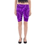 Glossy Bright Purple Fractal Spiral  Yoga Cropped Leggings