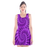 Glossy Bright Purple Fractal Spiral  Scoop Neck Skater Dress