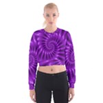 Glossy Bright Purple Fractal Spiral  Women s Cropped Sweatshirt