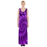 Glossy Bright Purple Fractal Spiral  Maxi Thigh Split Dress