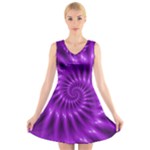 Glossy Bright Purple Fractal Spiral  V-Neck Sleeveless Dress