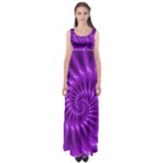 Glossy Bright Purple Fractal Spiral  Empire Waist Maxi Dress