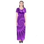 Glossy Bright Purple Fractal Spiral  Short Sleeve Maxi Dress