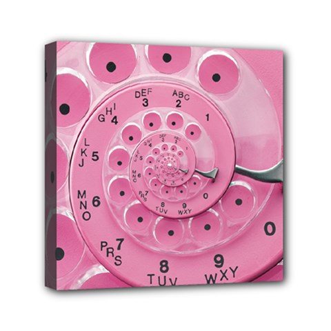 Retro Vintage Pink Rotary Dial Spiral Droste Mini Canvas 6  x 6  (Stretched) from ArtsNow.com