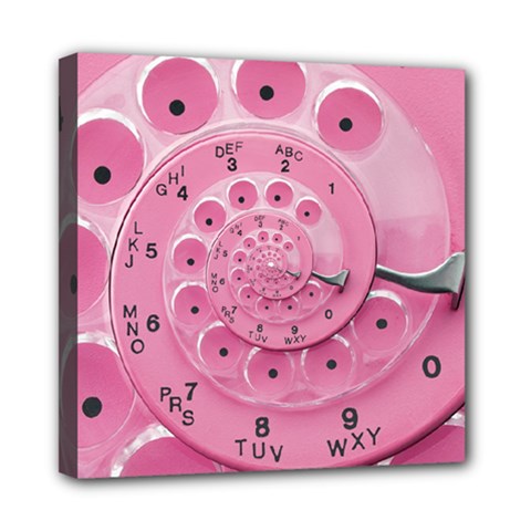 Retro Vintage Pink Rotary Dial Spiral Droste Mini Canvas 8  x 8  (Stretched) from ArtsNow.com