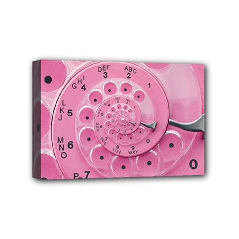 Retro Vintage Pink Rotary Dial Spiral Droste Mini Canvas 6  x 4  (Stretched) from ArtsNow.com