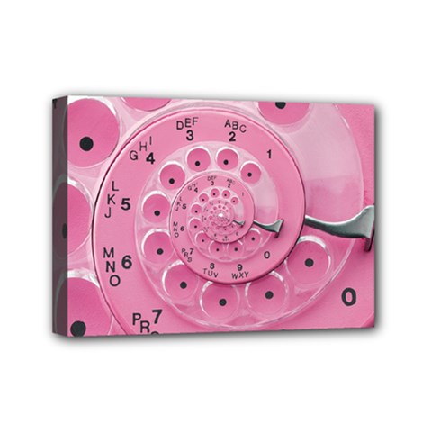 Retro Vintage Pink Rotary Dial Spiral Droste Mini Canvas 7  x 5  (Stretched) from ArtsNow.com