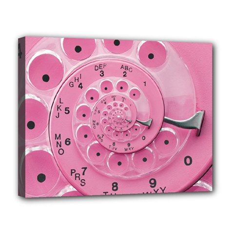 Retro Vintage Pink Rotary Dial Spiral Droste Canvas 14  x 11  (Stretched) from ArtsNow.com