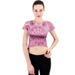 Retro Vintage Pink Rotary Dial Spiral Droste Crew Neck Crop Top