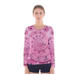 Retro Vintage Pink Rotary Dial Spiral Droste Women s Long Sleeve Tee