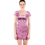 Retro Vintage Pink Rotary Dial Spiral Droste Short Sleeve Bodycon Dress