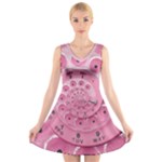 Retro Vintage Pink Rotary Dial Spiral Droste V-Neck Sleeveless Dress