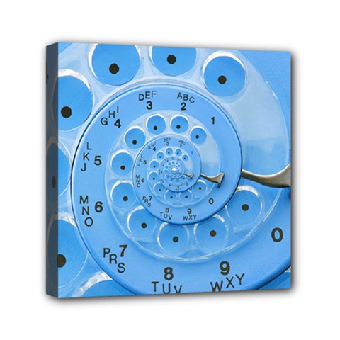 Retro Vintage Blue Rotary Dial Spiral Droste Mini Canvas 6  x 6  (Stretched) from ArtsNow.com