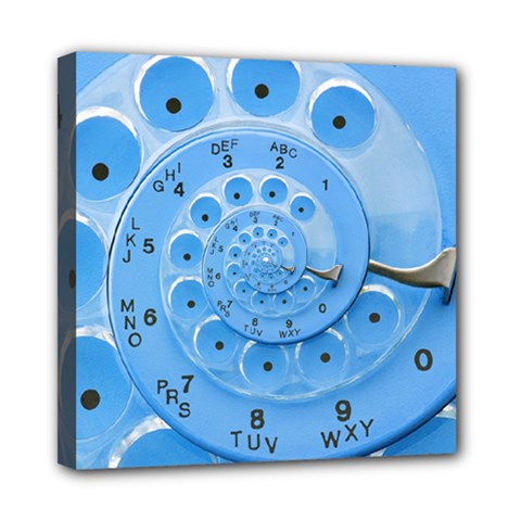 Retro Vintage Blue Rotary Dial Spiral Droste Mini Canvas 8  x 8  (Stretched) from ArtsNow.com