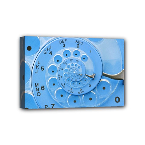 Retro Vintage Blue Rotary Dial Spiral Droste Mini Canvas 6  x 4  (Stretched) from ArtsNow.com