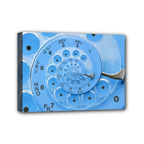 Retro Vintage Blue Rotary Dial Spiral Droste Mini Canvas 7  x 5  (Stretched) from ArtsNow.com