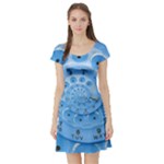 Retro Vintage Blue Rotary Dial Spiral Droste Short Sleeve Skater Dress