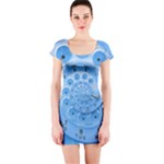 Retro Vintage Blue Rotary Dial Spiral Droste Short Sleeve Bodycon Dress