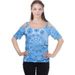 Retro Vintage Blue Rotary Dial Spiral Droste Women s Cutout Shoulder Tee