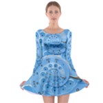 Retro Vintage Blue Rotary Dial Spiral Droste Long Sleeve Skater Dress