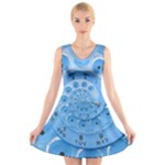 Retro Vintage Blue Rotary Dial Spiral Droste V-Neck Sleeveless Dress