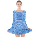 Retro Vintage Blue Rotary Dial Spiral Droste Long Sleeve Velvet Skater Dress