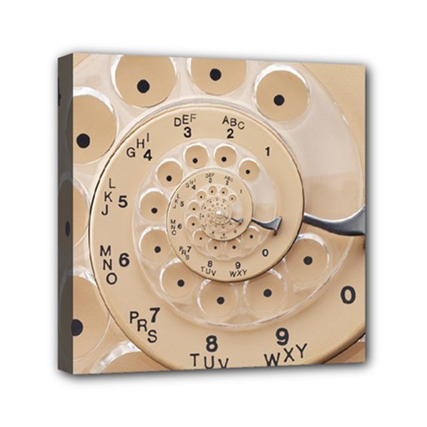 Retro Vintage Beige Rotary Dial Spiral Droste Mini Canvas 6  x 6  (Stretched) from ArtsNow.com