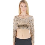 Retro Vintage Beige Rotary Dial Spiral Droste Long Sleeve Crop Top (Tight Fit)