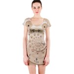 Retro Vintage Beige Rotary Dial Spiral Droste Short Sleeve Bodycon Dress