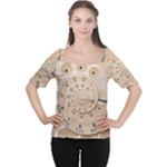 Retro Vintage Beige Rotary Dial Spiral Droste Women s Cutout Shoulder Tee