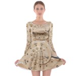 Retro Vintage Beige Rotary Dial Spiral Droste Long Sleeve Skater Dress